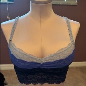 Lace Trimmed Bralette - Blue and Black